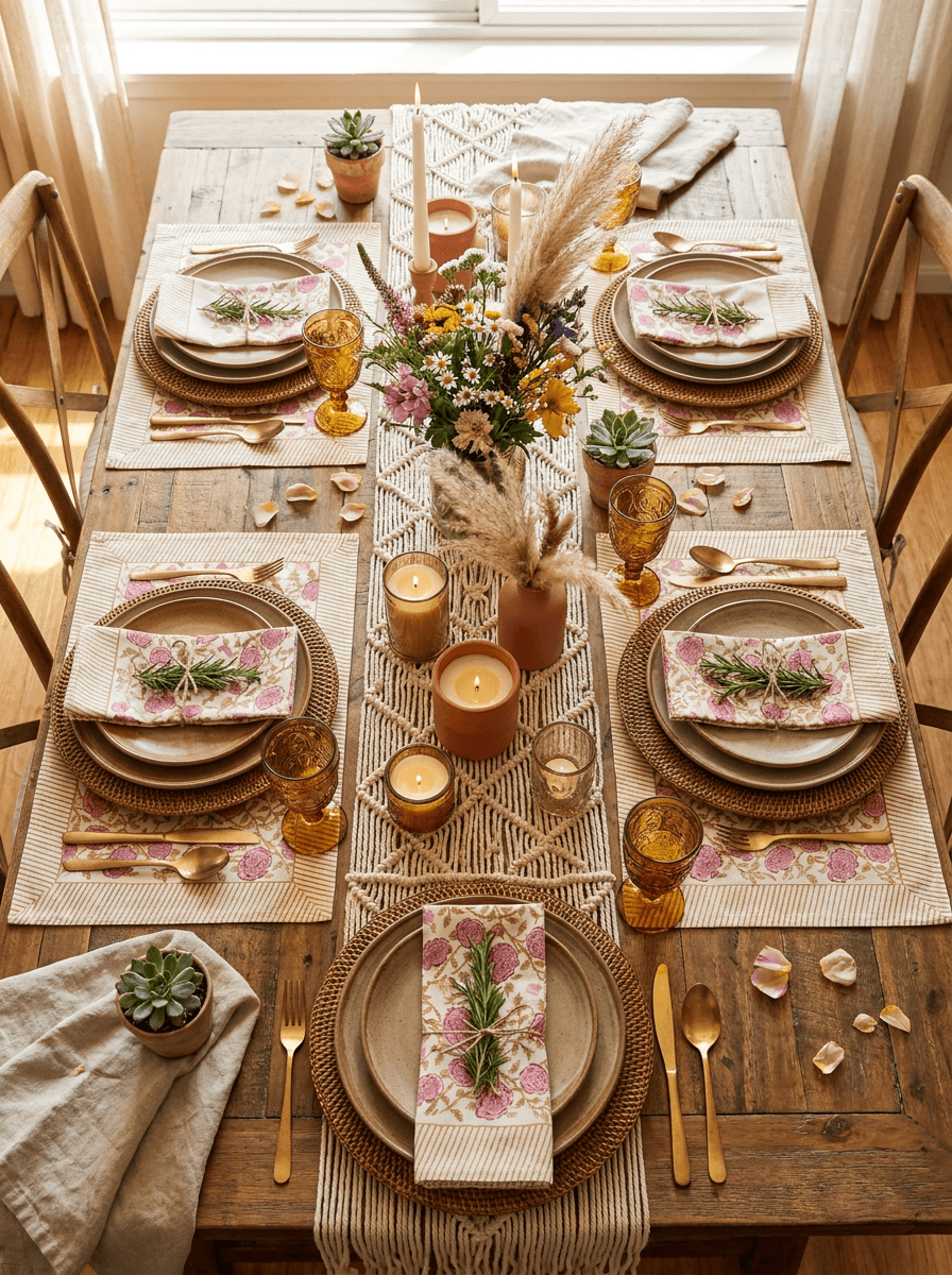 Pink Floral Table Mat and Napkin Set