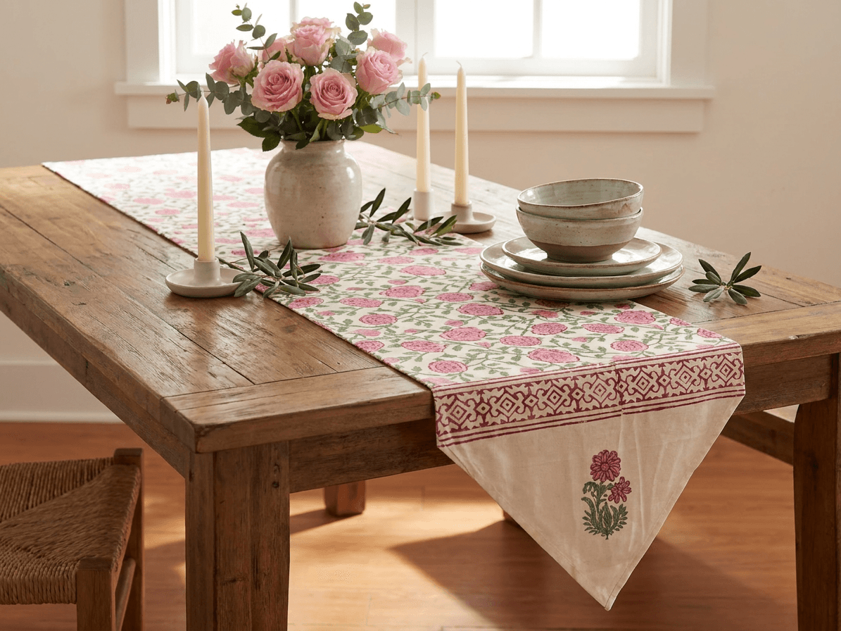 Pink Flowers Table Runner (6 Seater)