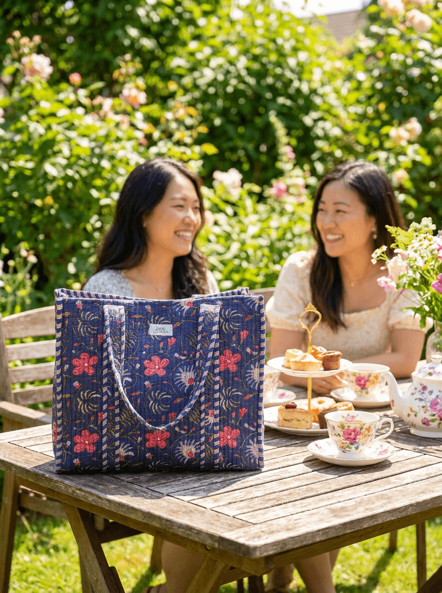 Blue & Red Flowers Large Tote Bag