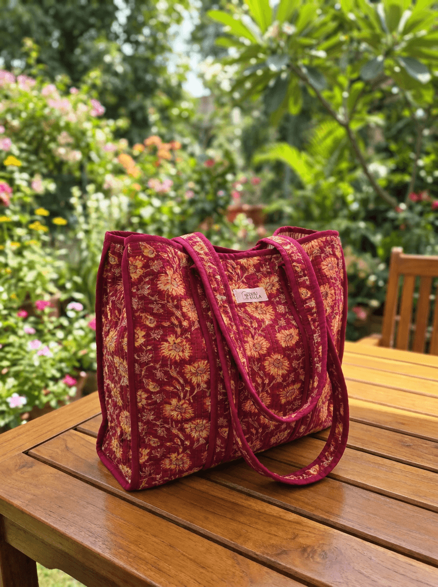Red & Yellow Flowers Large Tote Bag