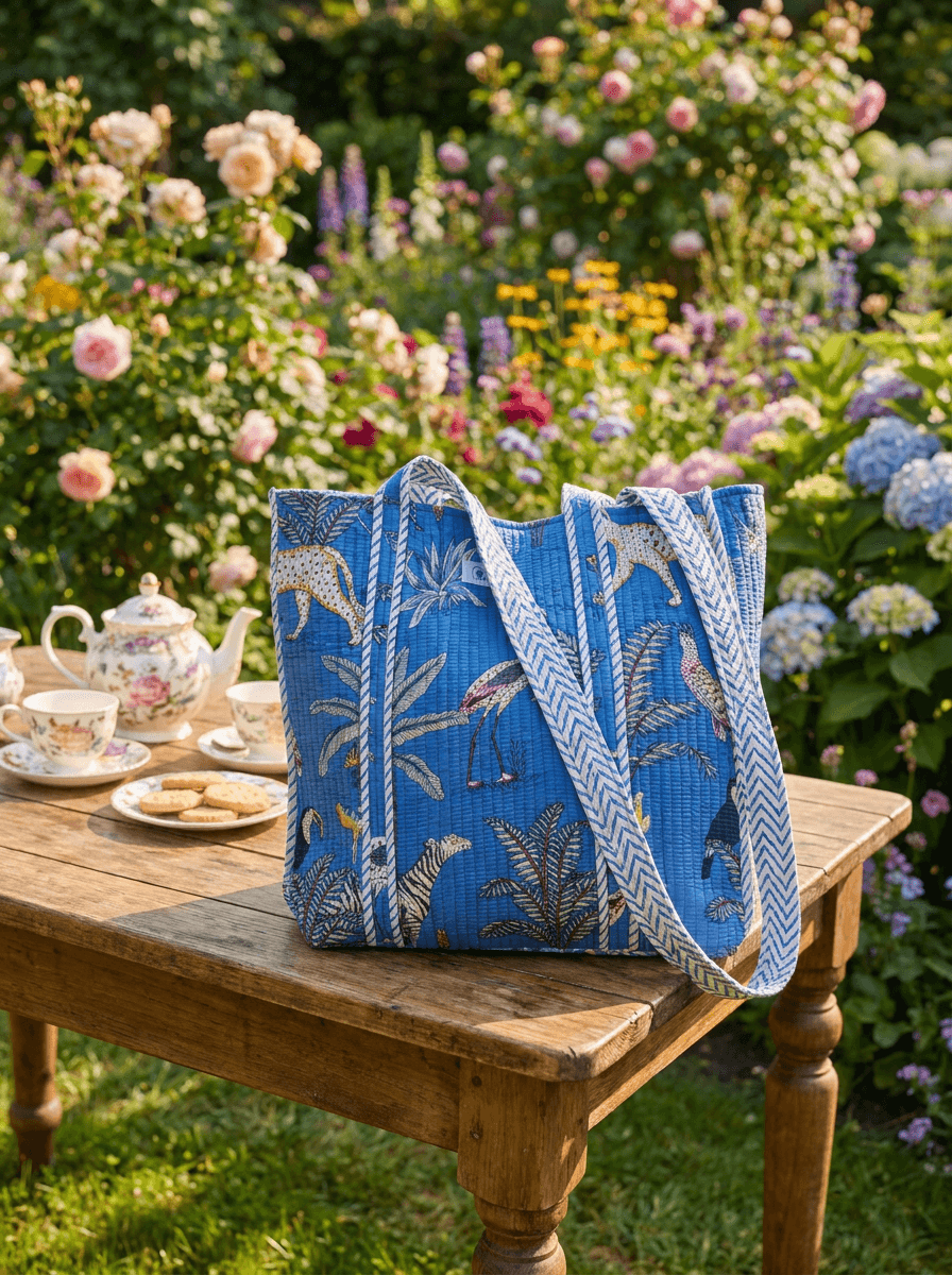 Blue Animal Print Large Tote Bag