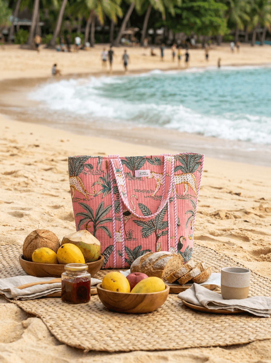 Peach Animal Print Large Tote Bag