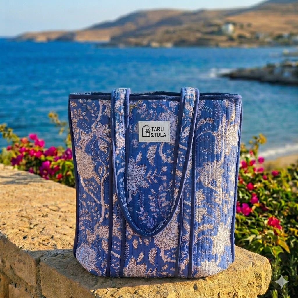 Blue & White Flowers Large Tote Bag