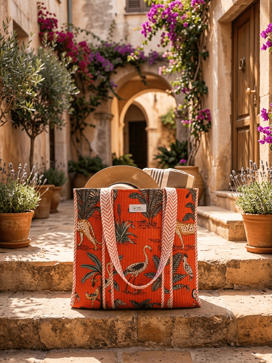 Orange Animal Print Zip Tote Bag