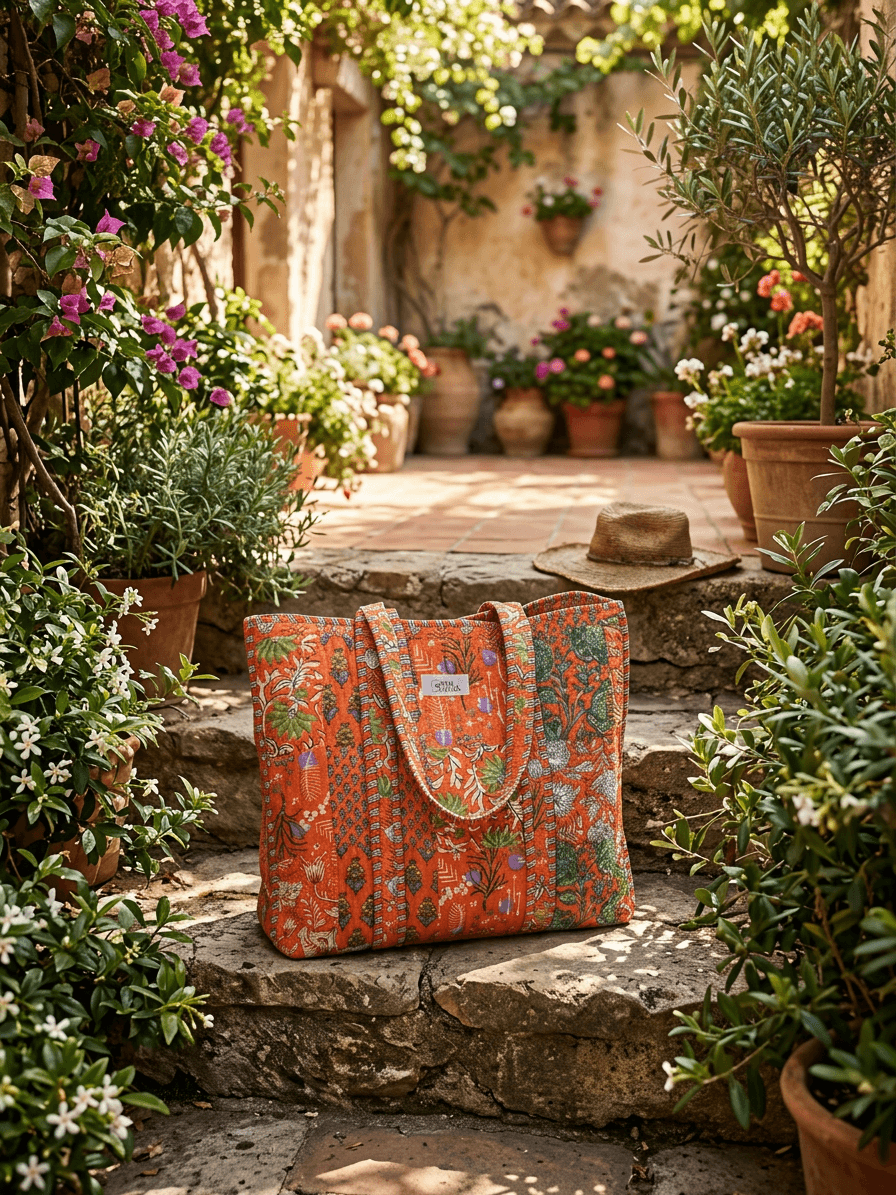 Orange Garden Bloom Zip Tote Bag