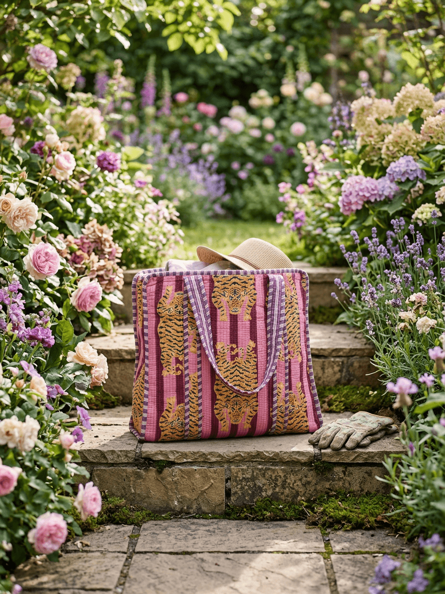 Pink Stripe & Tiger Print Zip Tote Bag