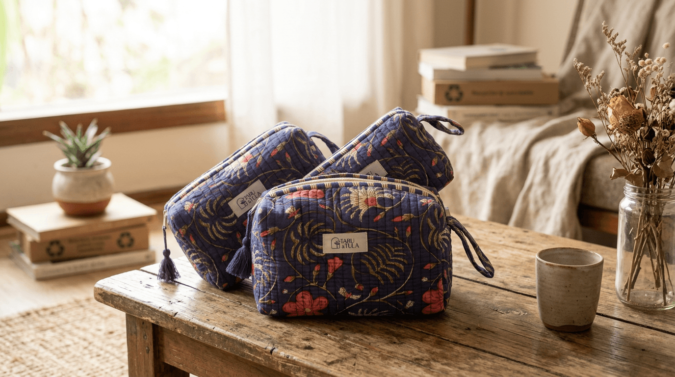 Blue Flowers Pouch Set