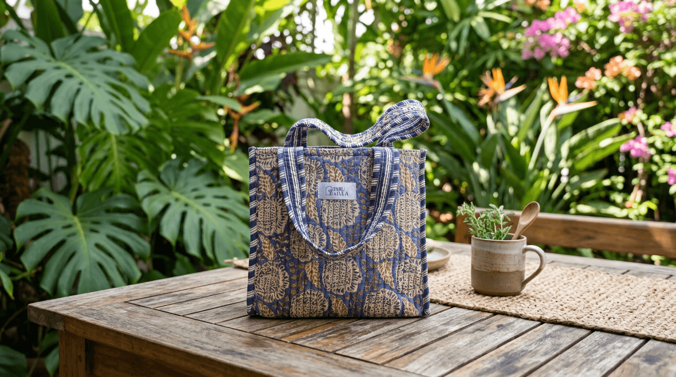 Blue & White Flowers Mini Tote Bag
