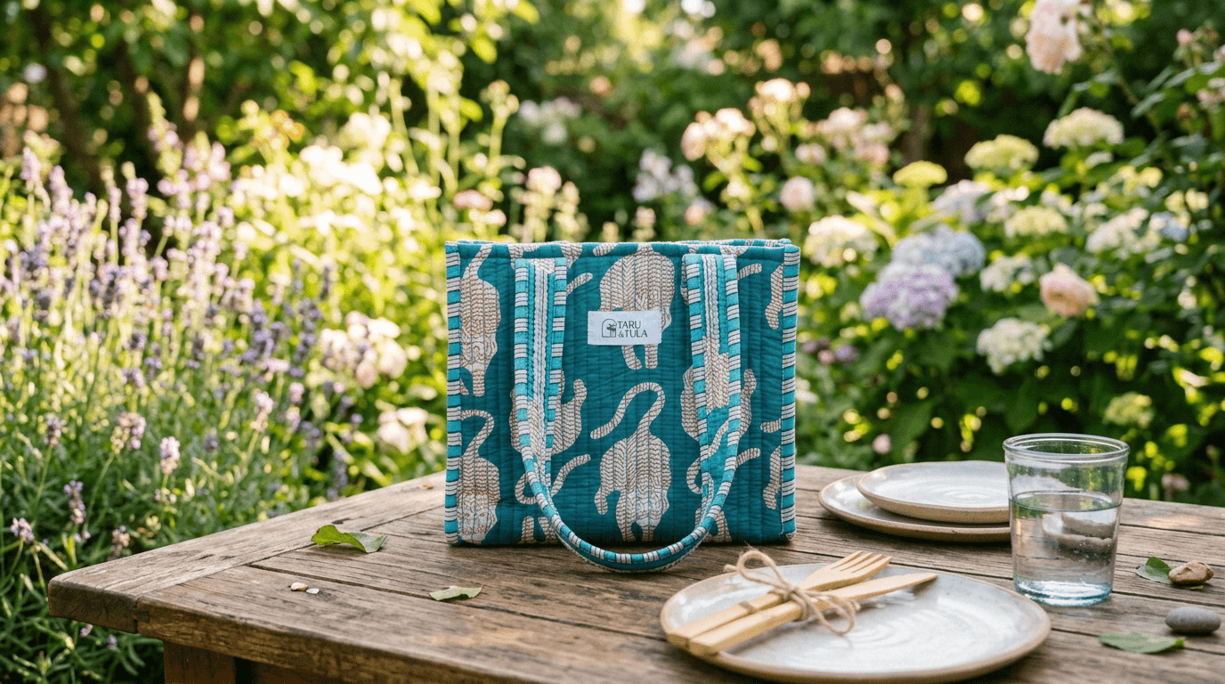 Blue & White Tiger Print Mini Tote Bag