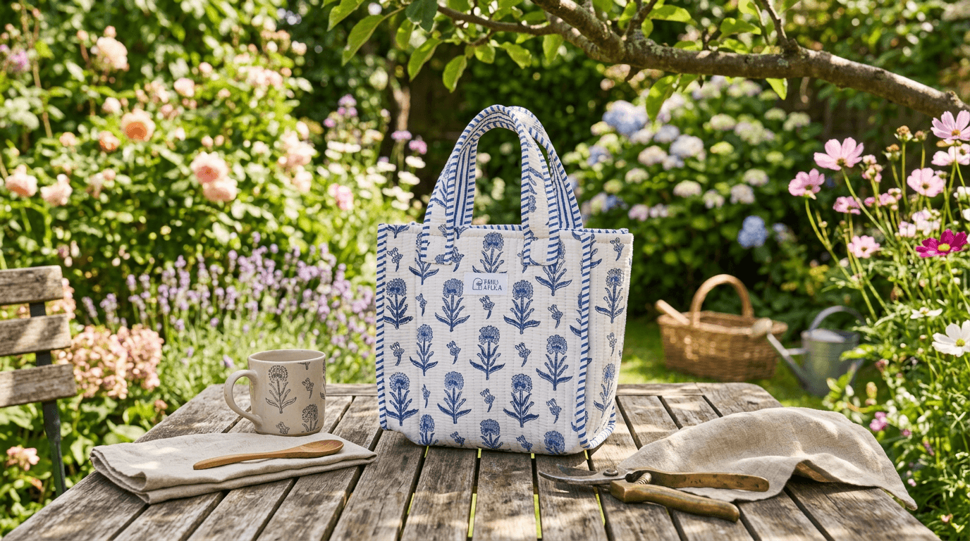 White & Blue Flowers Mini Tote Bag