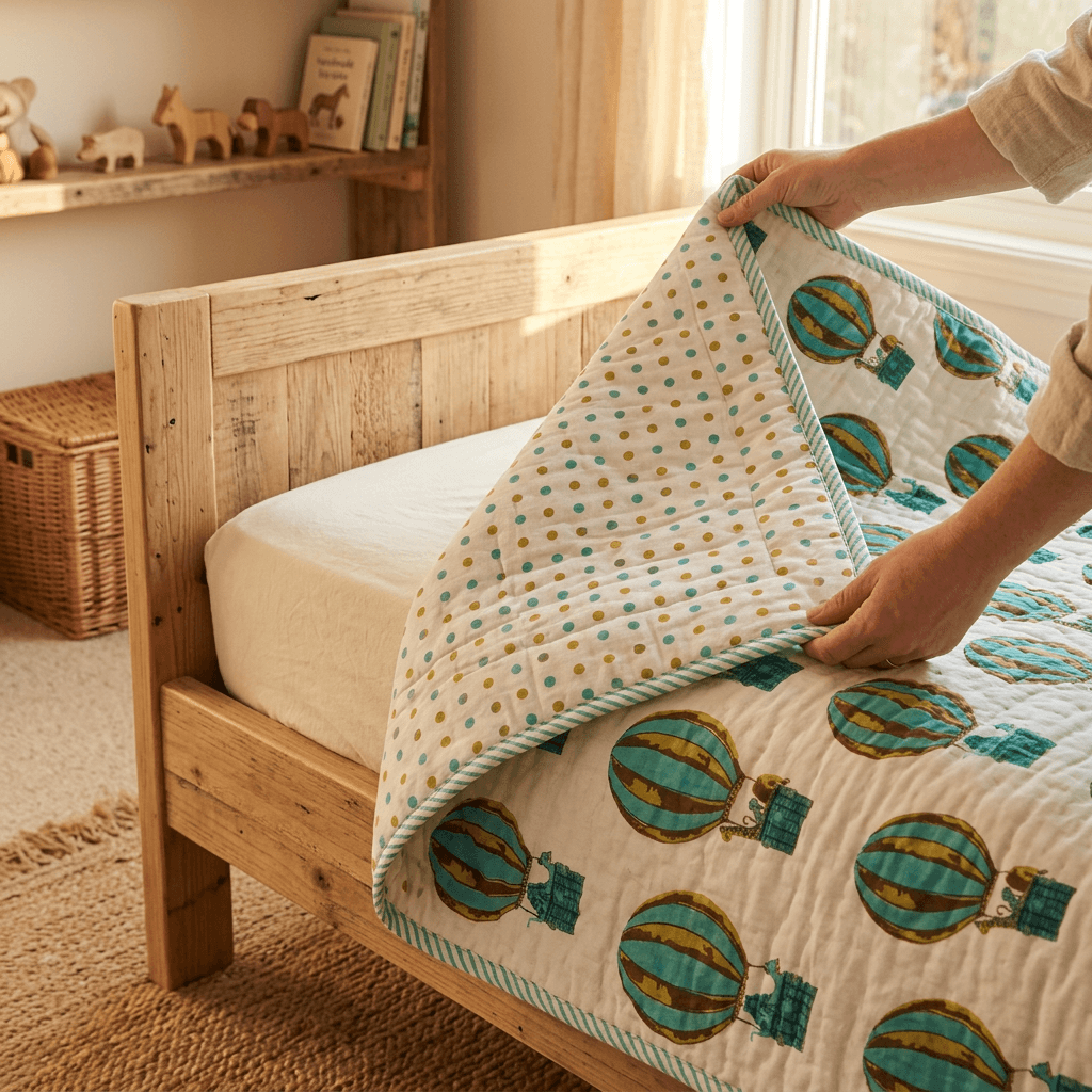 Blue Hot Air Balloon Kids Single Quilt