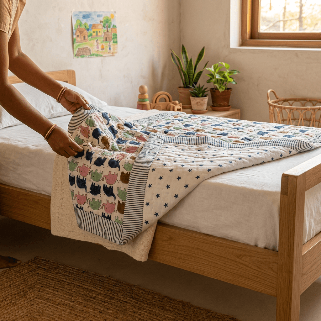 Colourful Elephants Kids Single Quilt