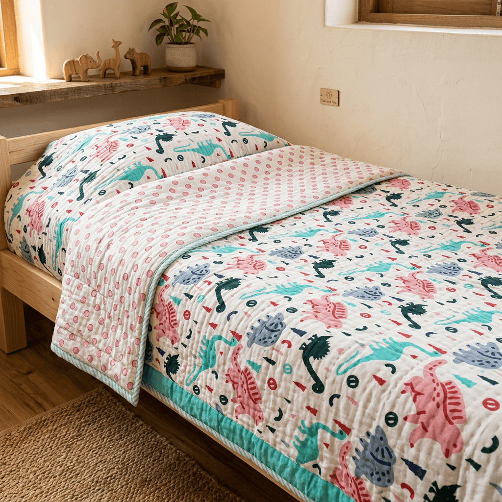 Colourful Dinosaurs Kids Single Quilt